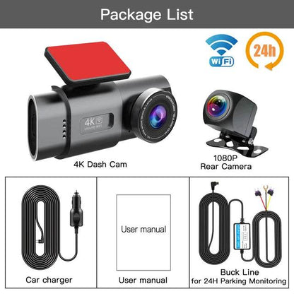 Dash Cam UHD 4K+1080P Dual Lens Car Recorders With WiFi HD IR Night Vision Camcorder G-Sensor Car DVR Black Box - MarvelouStoree