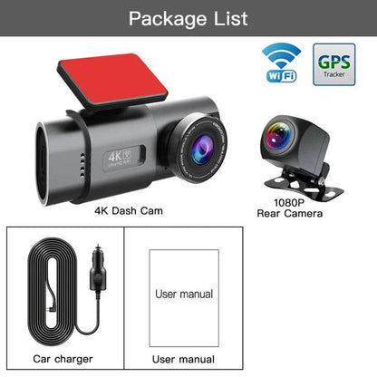 Dash Cam UHD 4K+1080P Dual Lens Car Recorders With WiFi HD IR Night Vision Camcorder G-Sensor Car DVR Black Box - MarvelouStoree