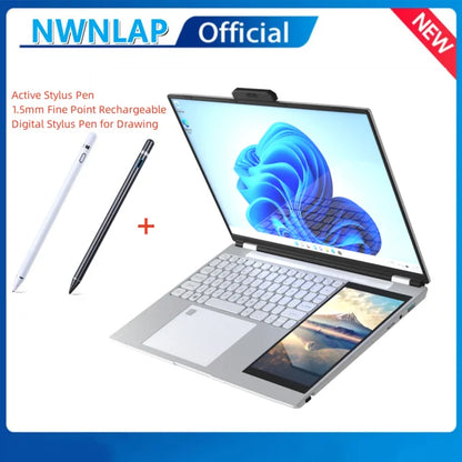 WORLD Dual Screen Laptop 15.6 Inch 2K IPS+ 7 Inch Touch Screen Intel N100 Processor Gaming Laptop DDR4 16GB 2TB SSD Notebook Computer