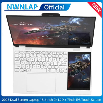 Dual Screen Laptop 15.6 Inch 2K IPS+ 7 Inch Touch Screen Intel N100 Processor Gaming Laptop DDR4 16GB 2TB SSD Notebook Computer