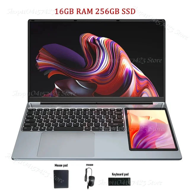 Dual-Screen-Laptop 15,6"ips 7" Touchscreen 16GB DDR4 2TB SSD Intel N100 Windows 11 Notebook Gaming Kantoor Notebook PC-Computer