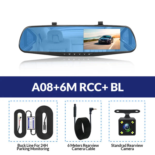 Marveloustoree E-ACE Dash Cam 4.3 Inches Car DVR Rearview Mirror Driving Recorder Dual Lens Front and Rear Camera Video Recorder Black Box