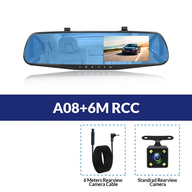 Marveloustoree E-ACE Dash Cam 4.3 Inches Car DVR Rearview Mirror Driving Recorder Dual Lens Front and Rear Camera Video Recorder Black Box