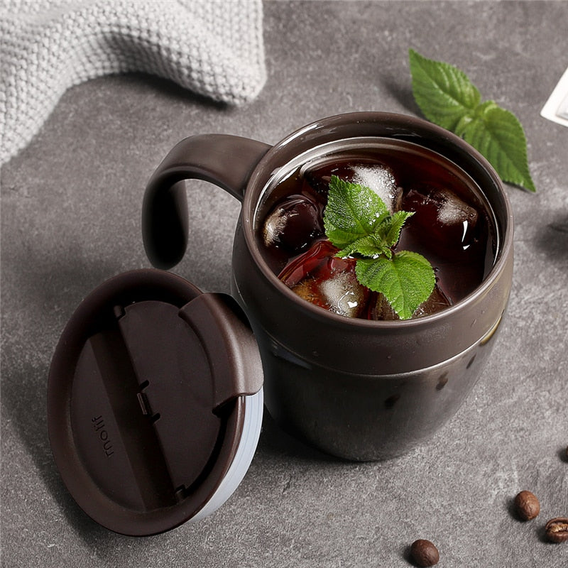 320ml Stainless Steel Coffee Mugs Thermos Insulation Water Bottle Cups Drinkware With Handle Lid Travel Tea Mug for Office