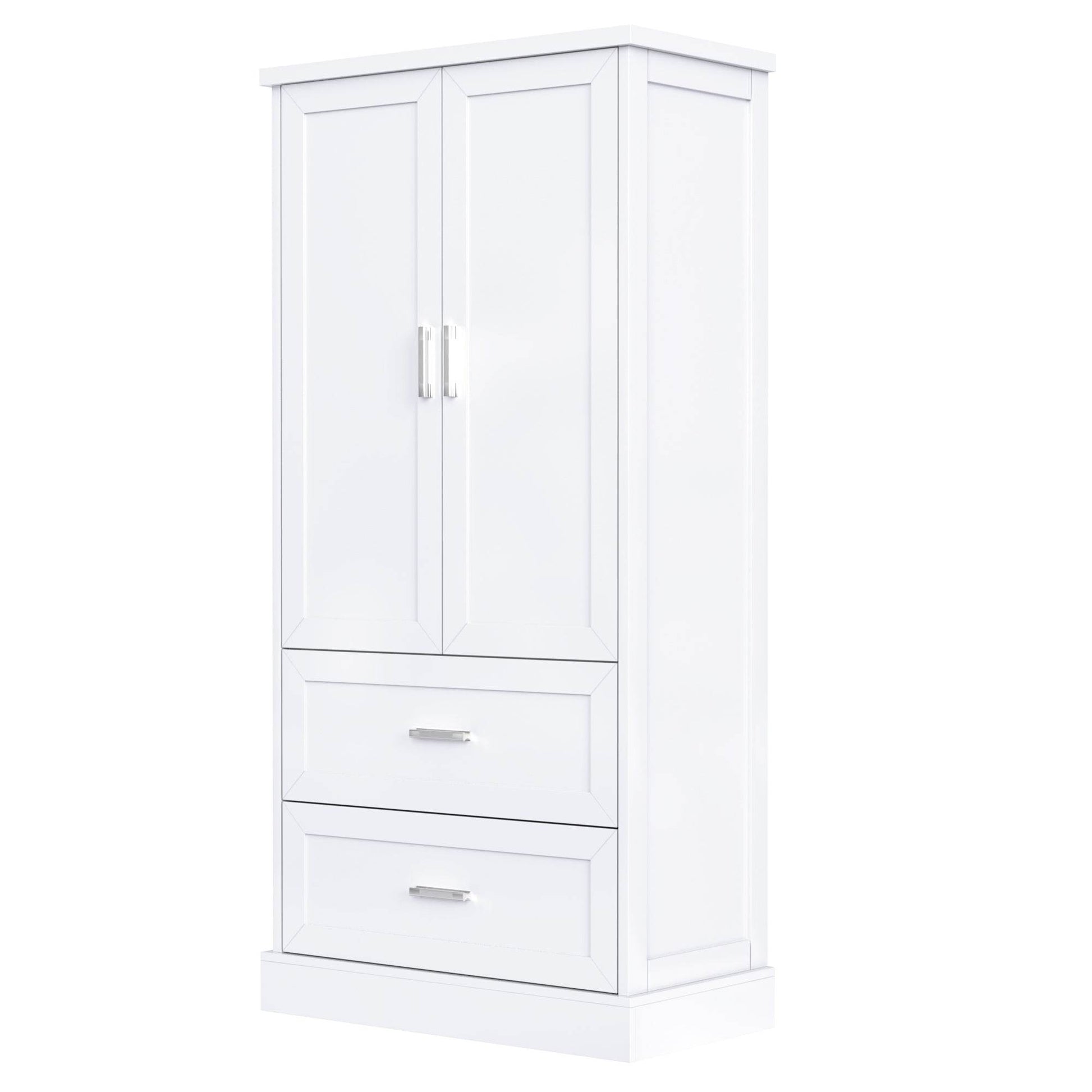 Tall Bathroom Storage Cabinet, Cabinet with Two Doors and Drawers, Adjustable Shelf, MDF Board, White - MarvelouStoree