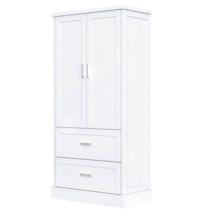 Tall Bathroom Storage Cabinet, Cabinet with Two Doors and Drawers, Adjustable Shelf, MDF Board, White - MarvelouStoree