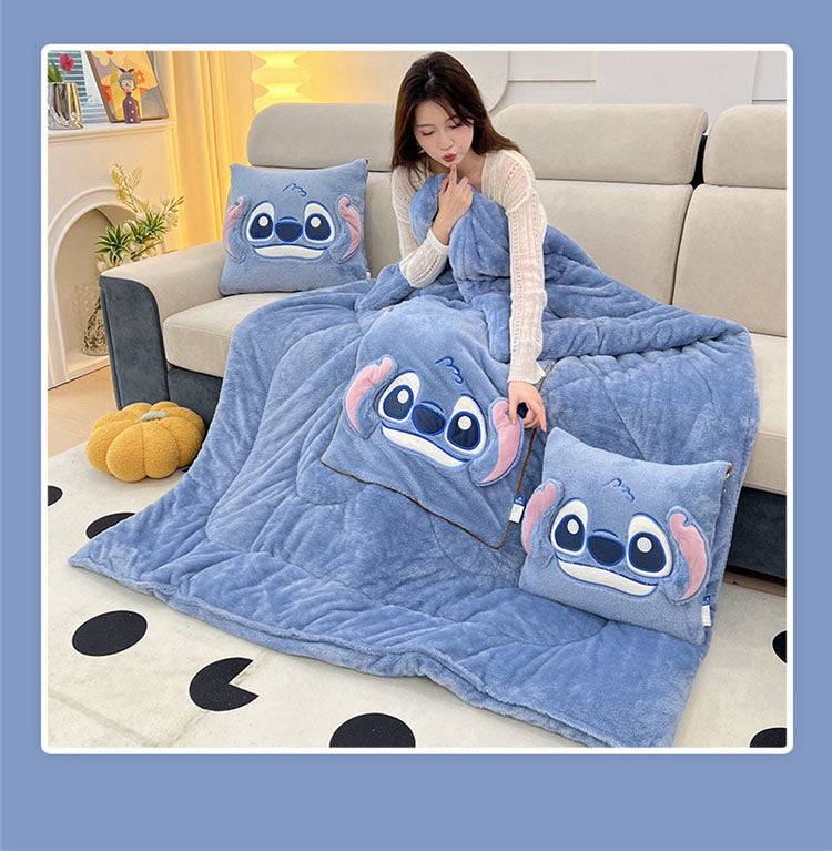 Double sided Arctic fleece pillow with embroidered fabric, dual-use office car nap blanket cushion