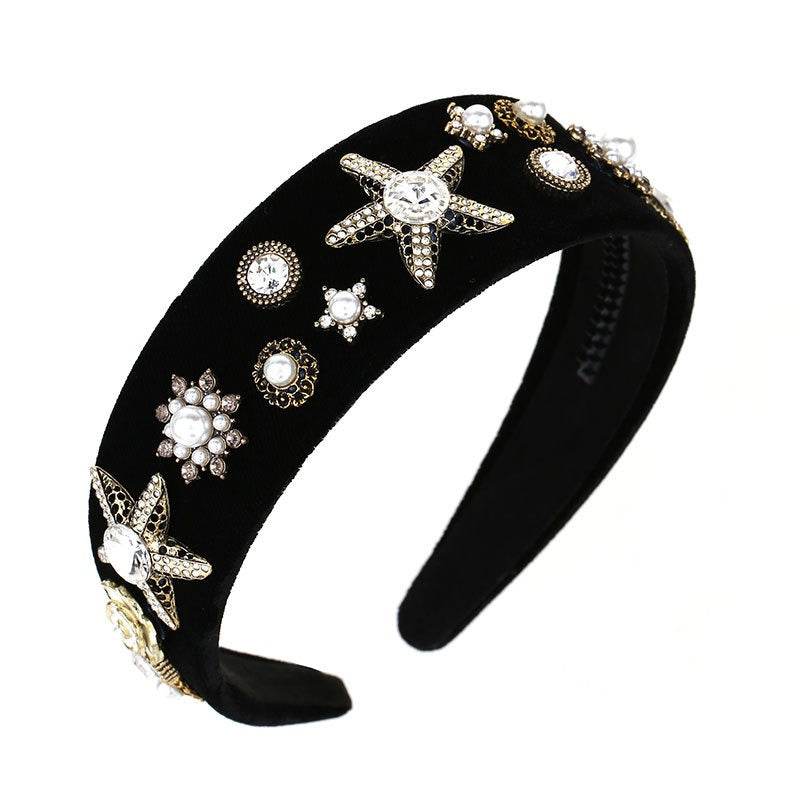 Fashionable velvet pearl black starfish hairband - MarvelouStoree