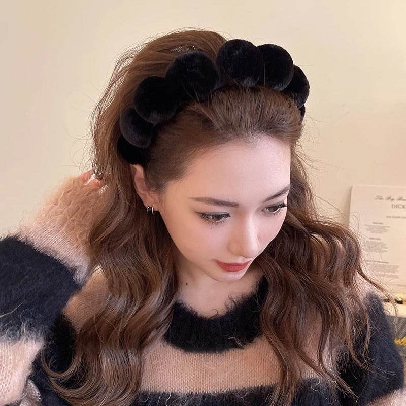 Retro plush hair hoop women's headband compression headband accessories - MarvelouStoree