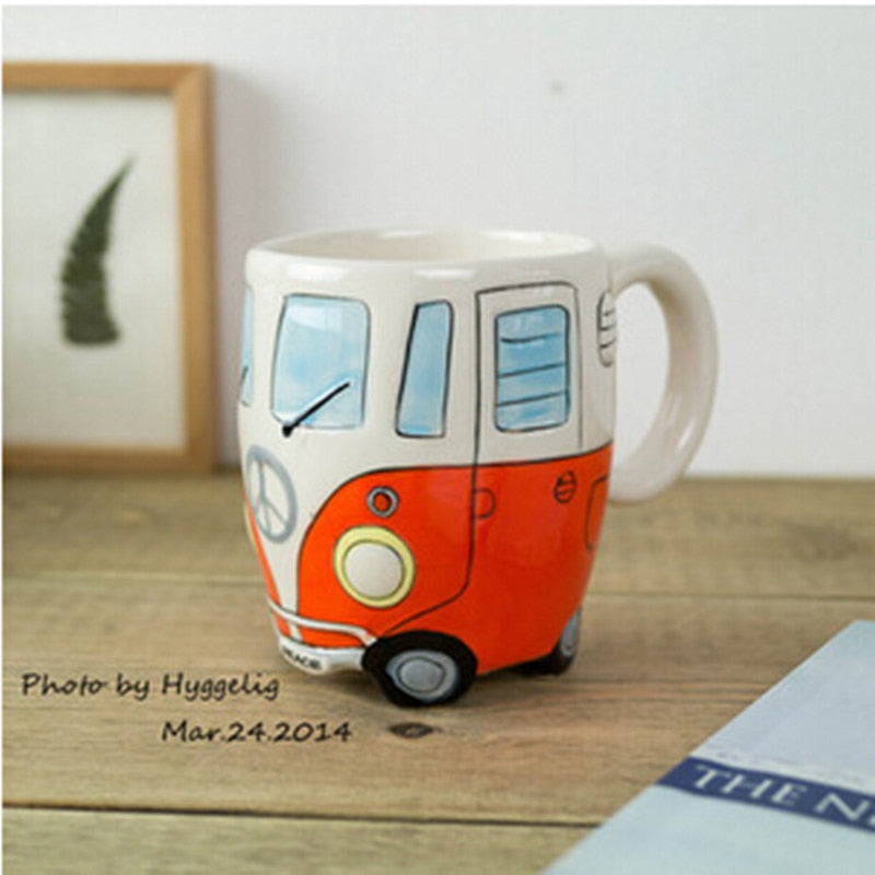 British Hand-painted 3D Double-decker Bus Mug Ceramic UK Retro Coachbus Car Coffee Cup Friends Tv Klimt Caneca Criativa Gift Box