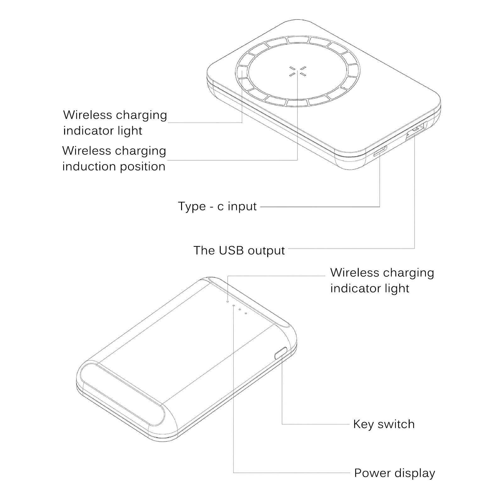 Built-In N52 Magnet Power Bank 5000mAh Portable Charging LED External Battery PowerBank 5000 MAh