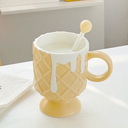 Cream Ice Cream Coffee Cup With Stirring Spoon Ceramic Cup Ins High Beauty Milk Cup Female Household Mug