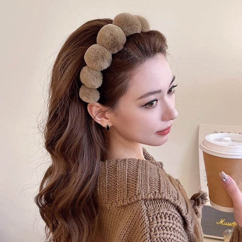 Retro plush hair hoop women's headband compression headband accessories - MarvelouStoree