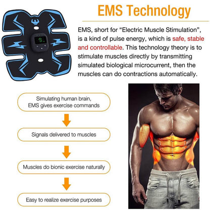 EMS Muscle Stimulator with LED Display USB Rechargeable Abdominal Belt Work Out Power Fitness Abdominal Men Women - MarvelouStoree