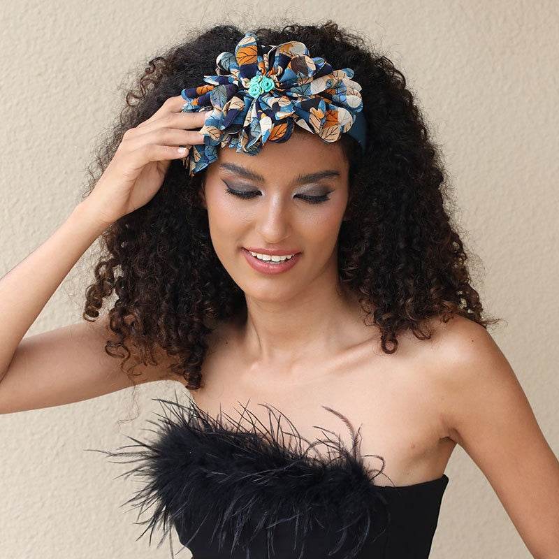 Fashionable leaf pattern fabric oversized flower headband - MarvelouStoree