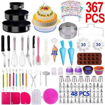 Numbered 367 Piece Cake Turntable Cake Decorating Tools Piping Tip Non-Stick Baking Pan - MarvelouStoree