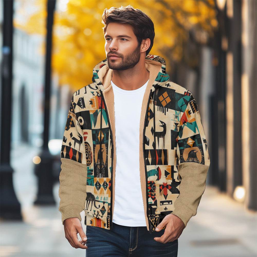 Men’s Winter Jacket, Cotton Padded Coat with 3D Plaid Print, Thick Fleece Lining, Stylish and Warm Men’s Outerwear” - MarvelouStoree