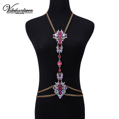 Sexy Design Luxury Crystal Body Chain For Women Statement Necklace Body Jewelry