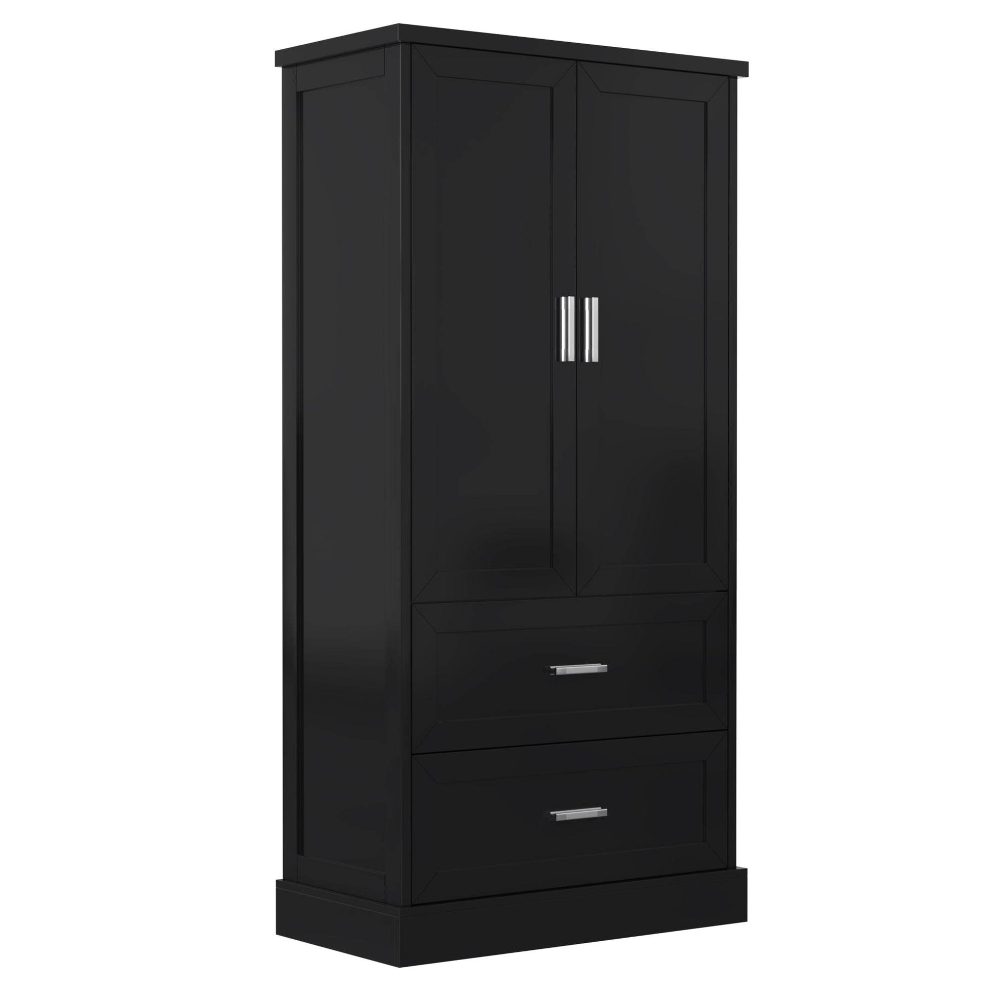 Tall Bathroom Storage Cabinet, Cabinet with Two Doors and Drawers, Adjustable Shelf, MDF Board, Black - MarvelouStoree