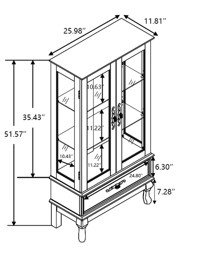 Curio cabinet lighting glass cabinet with adjustable glass frame, 2 doors and 1 drawer with light bulb, dark cherry color - MarvelouStoree