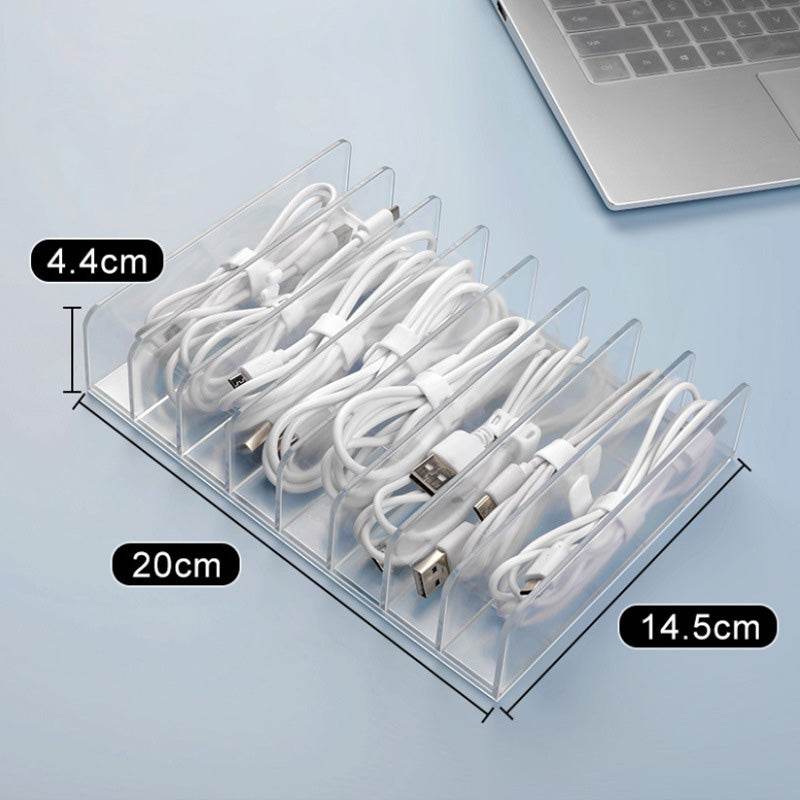 Data Cable Storage Box Transparent With Compartmentalized Charging Cable Organizer Desktop Large Capacity Power Cord Organizer Box - MarvelouStoree