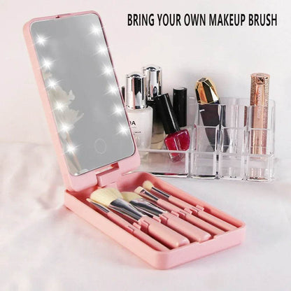 LED Folding Rotating Cosmetic Mirror Box with Brush - MarvelouStoree