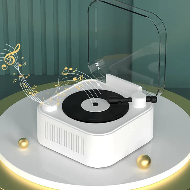 Retro Atomic Vinyl Bluetooth Speaker Hif Sound Long Battery Life Mini Record Player Rotary Speaker with Built-in Battery