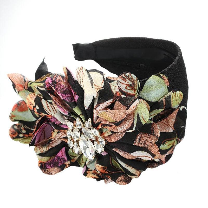 Diamond inlaid fabric flower toothed anti slip exaggerated headband - MarvelouStoree