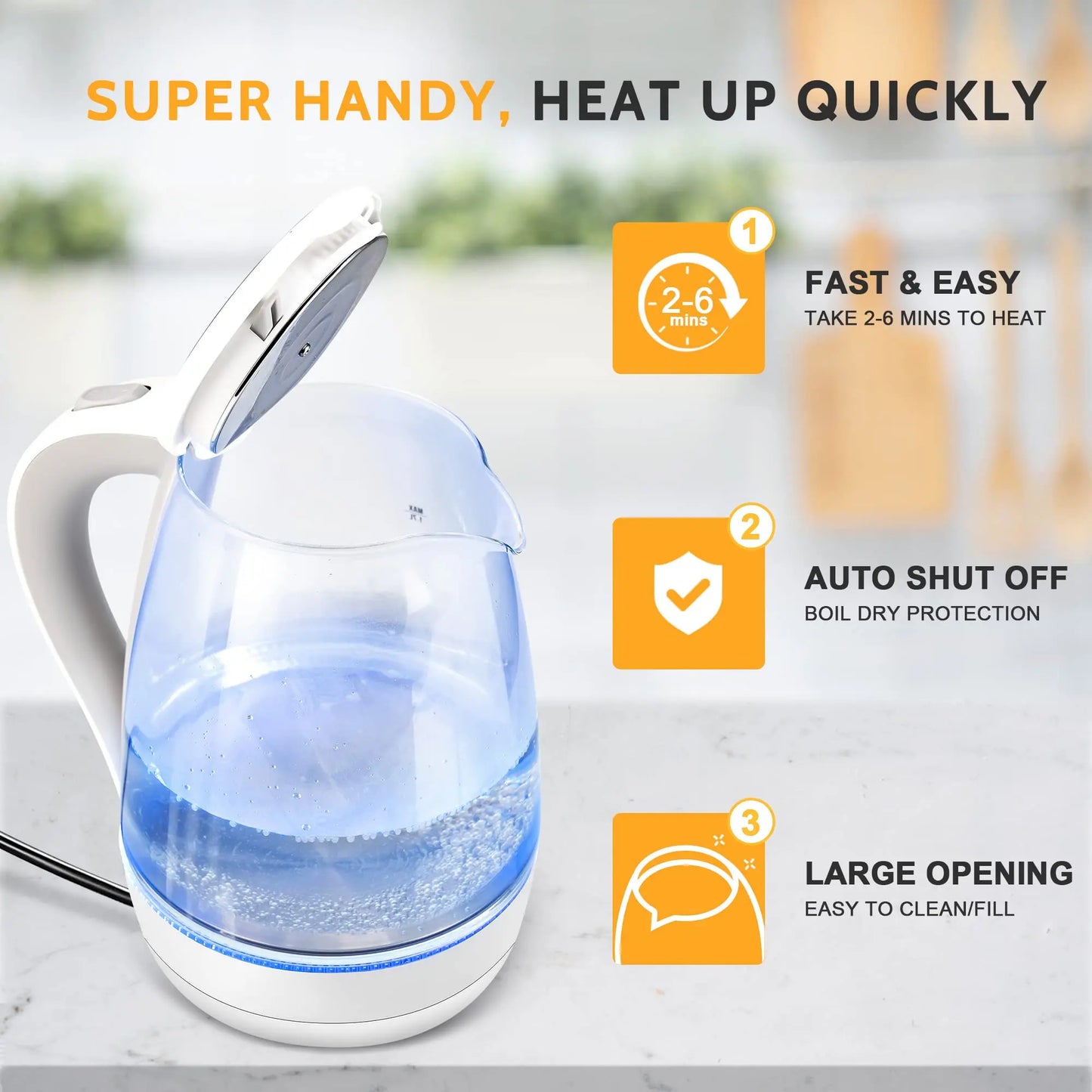 Marveloustoree Electric Tea Kettle - CACHOO 1.7L Borosilicate Glass Electric Kettle with LED Indicator, Fast Boiling Hot Water Boiler