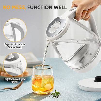 Marveloustoree Electric Tea Kettle - CACHOO 1.7L Borosilicate Glass Electric Kettle with LED Indicator, Fast Boiling Hot Water Boiler