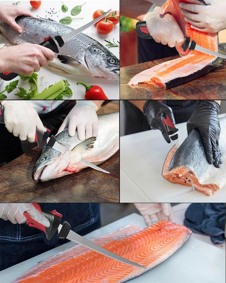 F.EASY.D Electric Fillet Knife Household Fish Cutter Stainless Steel Cordless Electric Knife with 3 Blades - MarvelouStoree