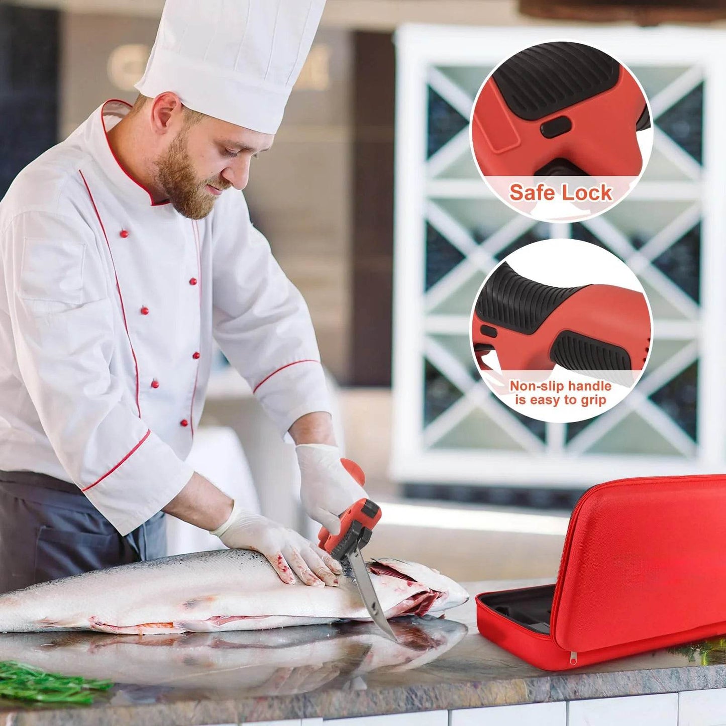 F.EASY.D Electric Fillet Knife Household Fish Cutter Stainless Steel Cordless Electric Knife with 3 Blades - MarvelouStoree