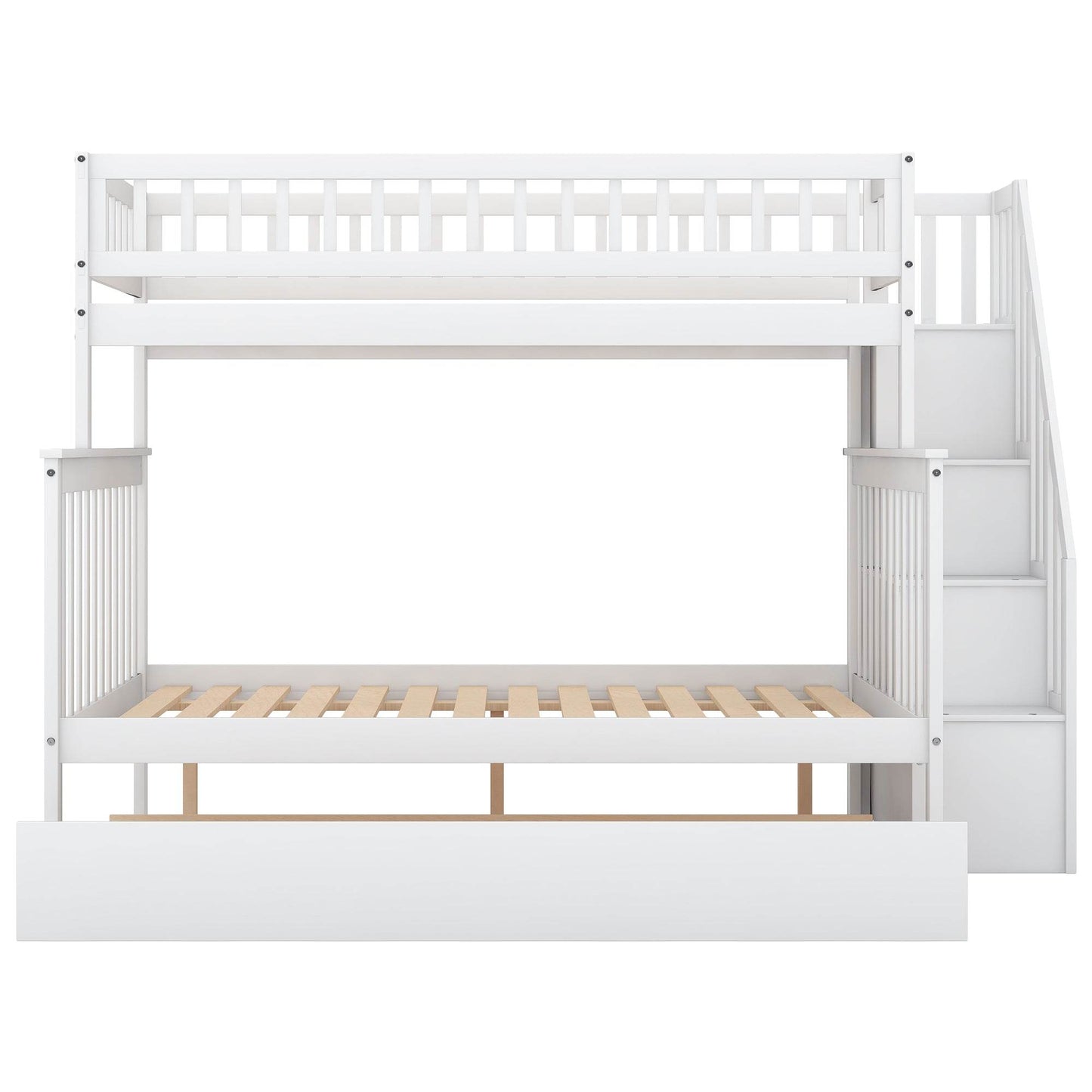 Twin over Full Bunk Bed with Trundle and Staircase White - MarvelouStoree