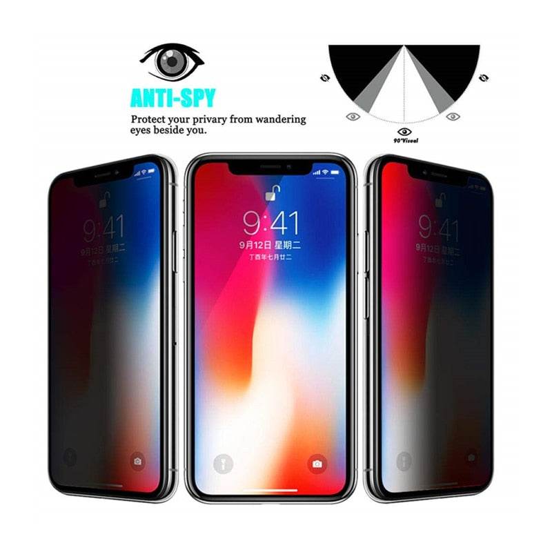 30 Degrees Privacy Screen Protectors for IPhone 12 11 Pro Max 13 Mini Anti-spy Protective Glass for IPhone XS XR X 7 Plus - MarvelouStoree