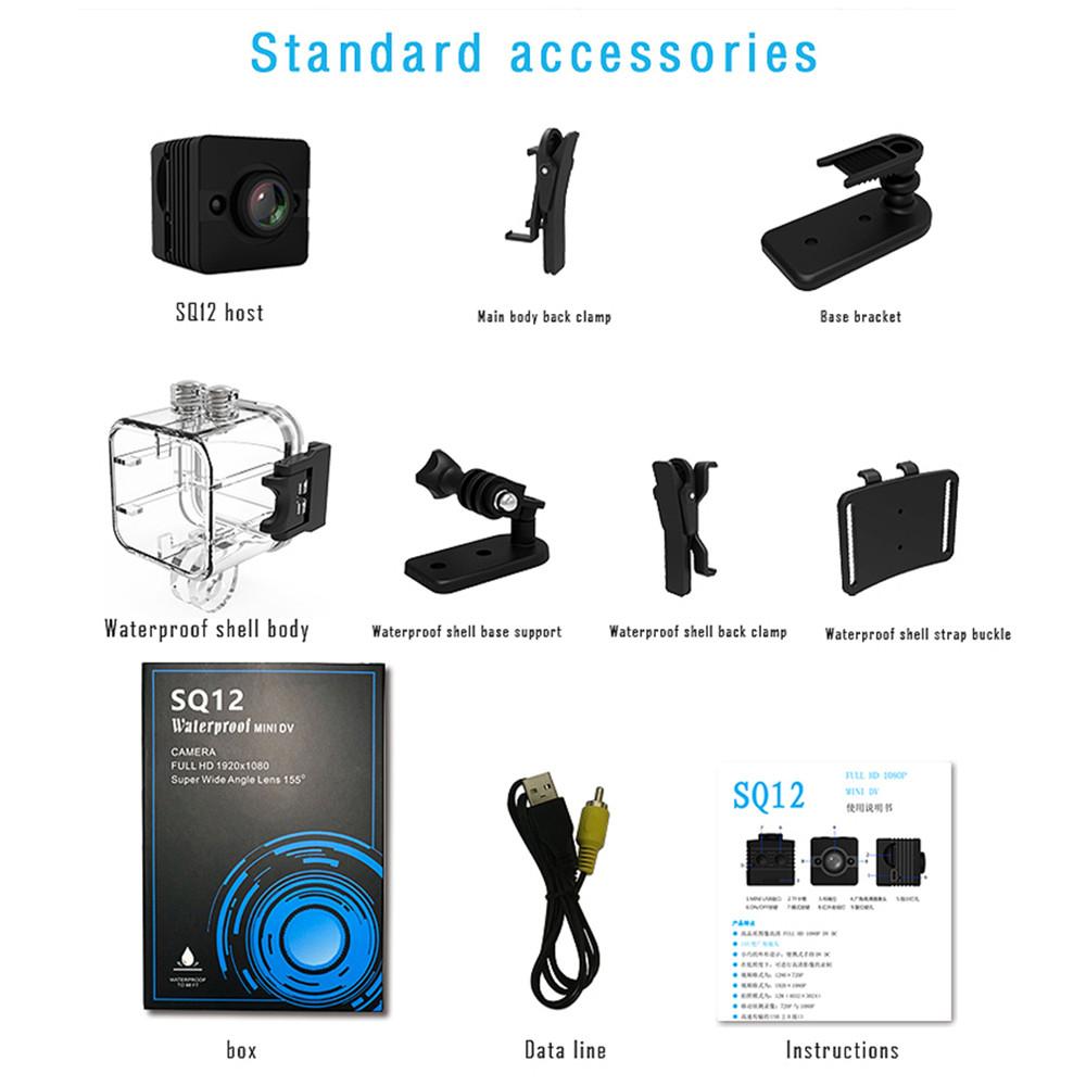 SQ12 HD 1080P Mini Camera Night Vision  Camcorder Sport Outdoor DV Voice Video Recorder Action Waterproof