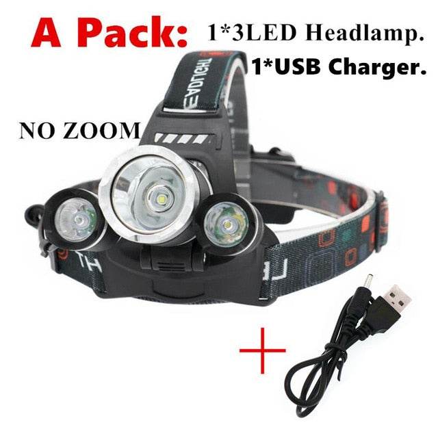 15000Lm XM-T6x3 LED Headlight ZOOM Flashlight Torch Camping Fishing Headlamp lantern Use 2*18650 battery / AC/Car/Usb/ charging - MarvelouStoree