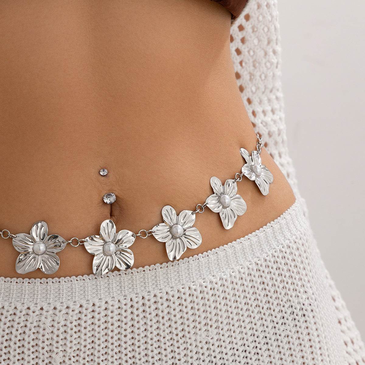 Ocean vacation style starfish waist chain body sexy beach imitation pearl flower body chain - MarvelouStoree