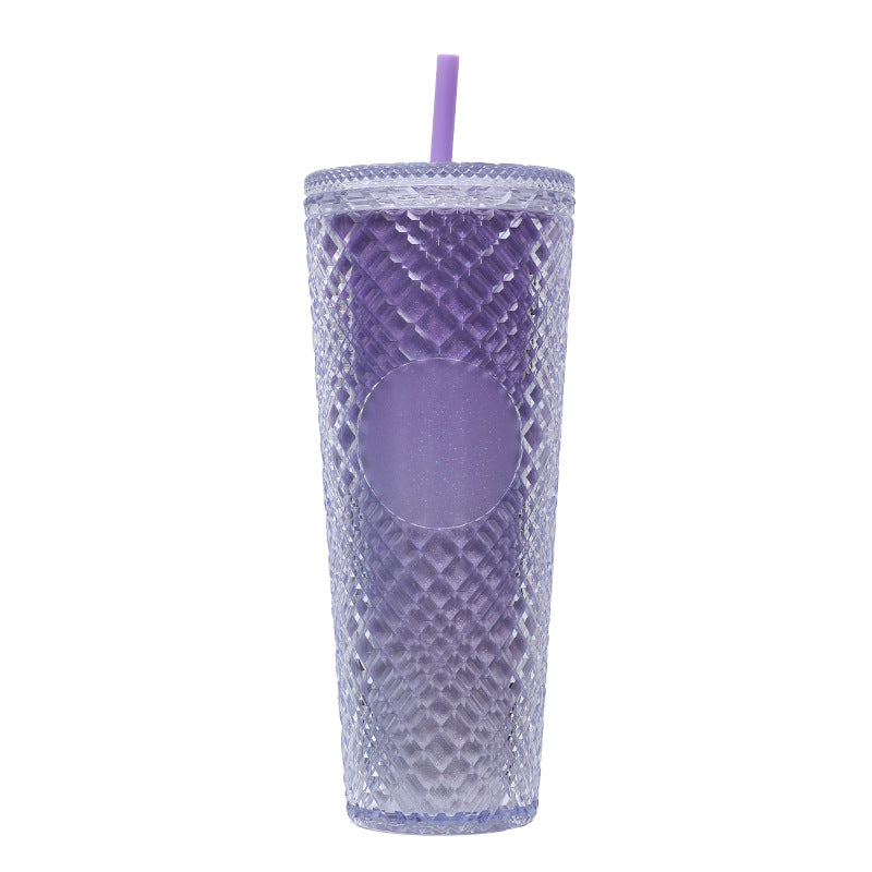 Large Capacity Coffee Cup 710ml Durian Cup Diamond Creative Plastic Straw Cup with Lid Reusable Mug