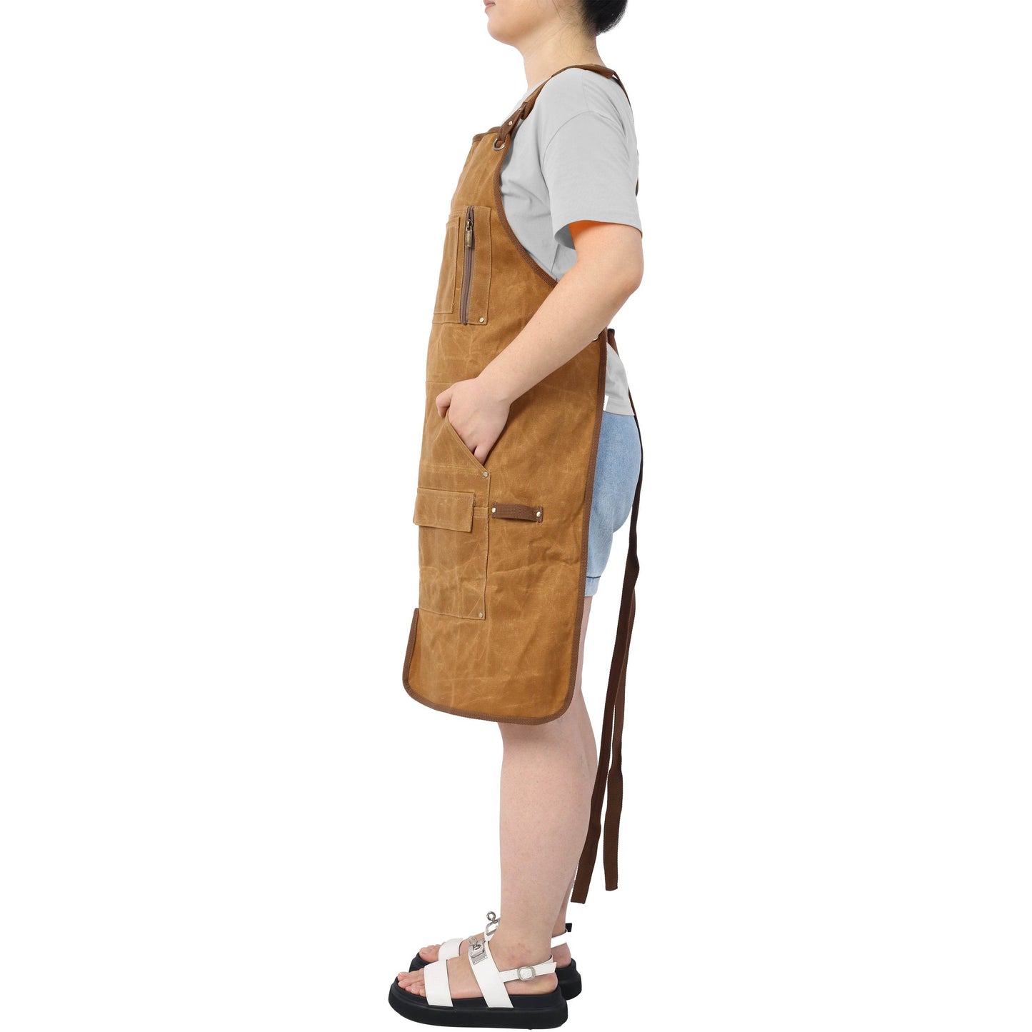 Long heavy-duty waxed canvas tool apron, carpenter apron, carpenter apron, carpenter waterproof 18 ounces - MarvelouStoree