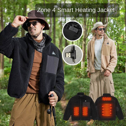 Fleece heating hoodie new four zone intelligent electric heating stand collar warm and temperature controlled fleece jacket - MarvelouStoree