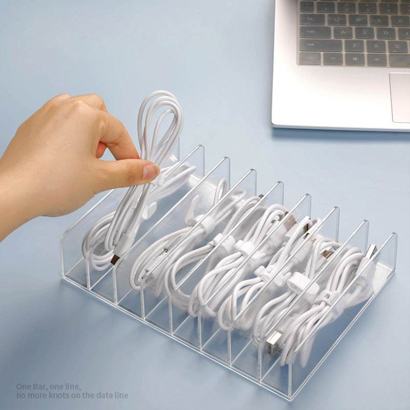 Data Cable Storage Box Transparent With Compartmentalized Charging Cable Organizer Desktop Large Capacity Power Cord Organizer Box - MarvelouStoree