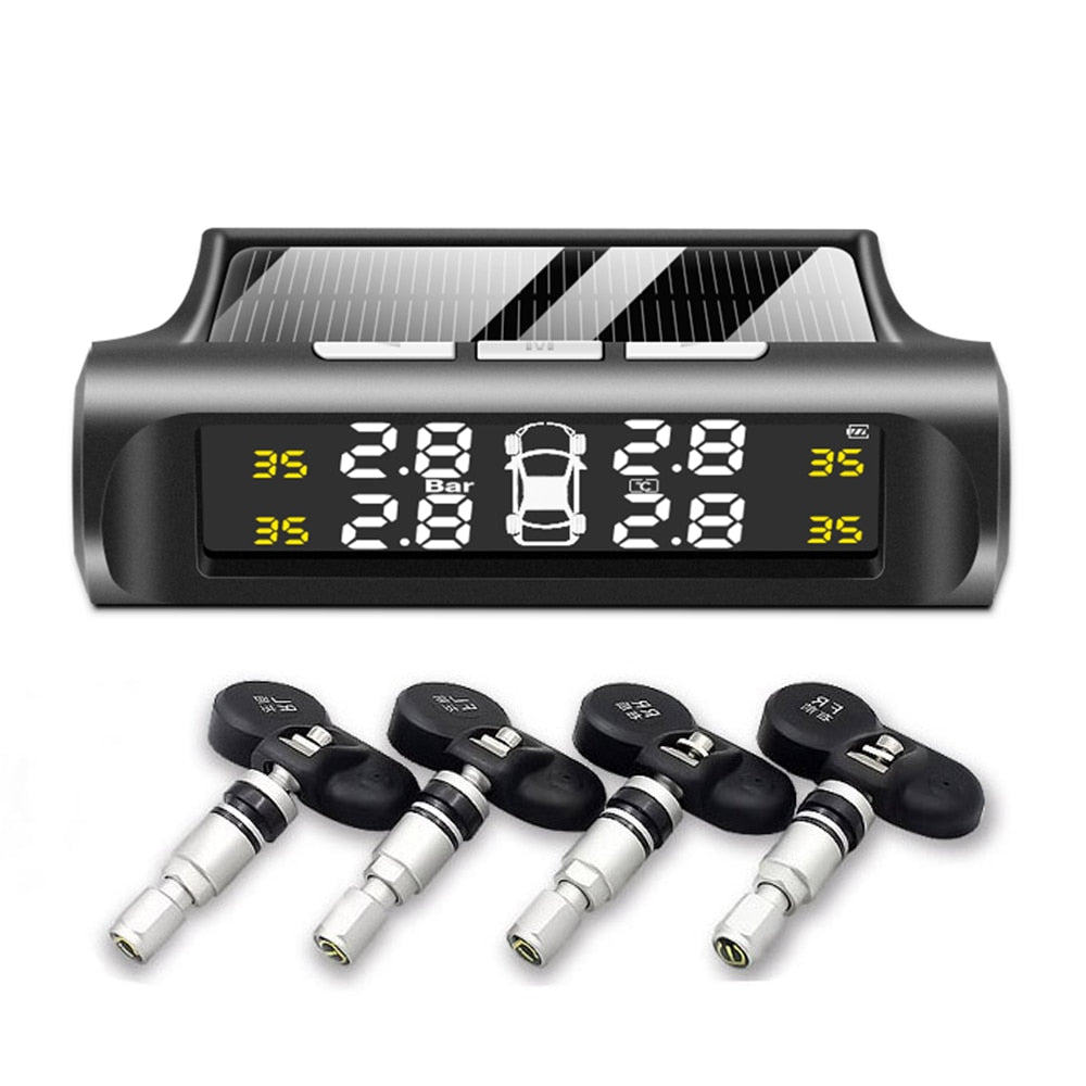 Smart Car TPMS Tire Pressure Monitoring System Solar Power Digital TMPS LCD Display USB Auto Security Alarm Tire Pressure Sensor