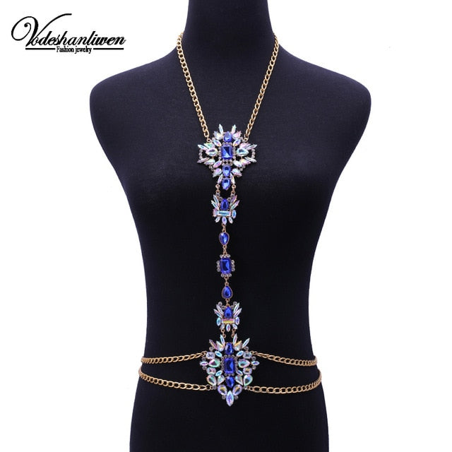 Sexy Design Luxury Crystal Body Chain For Women Statement Necklace Body Jewelry