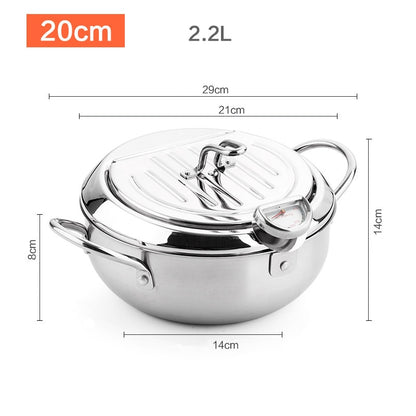 Japanese Deep Frying Pot with a Thermometer and a Lid 304 Stainless Steel Kitchen Tempura Fryer Pan 20 24 cm