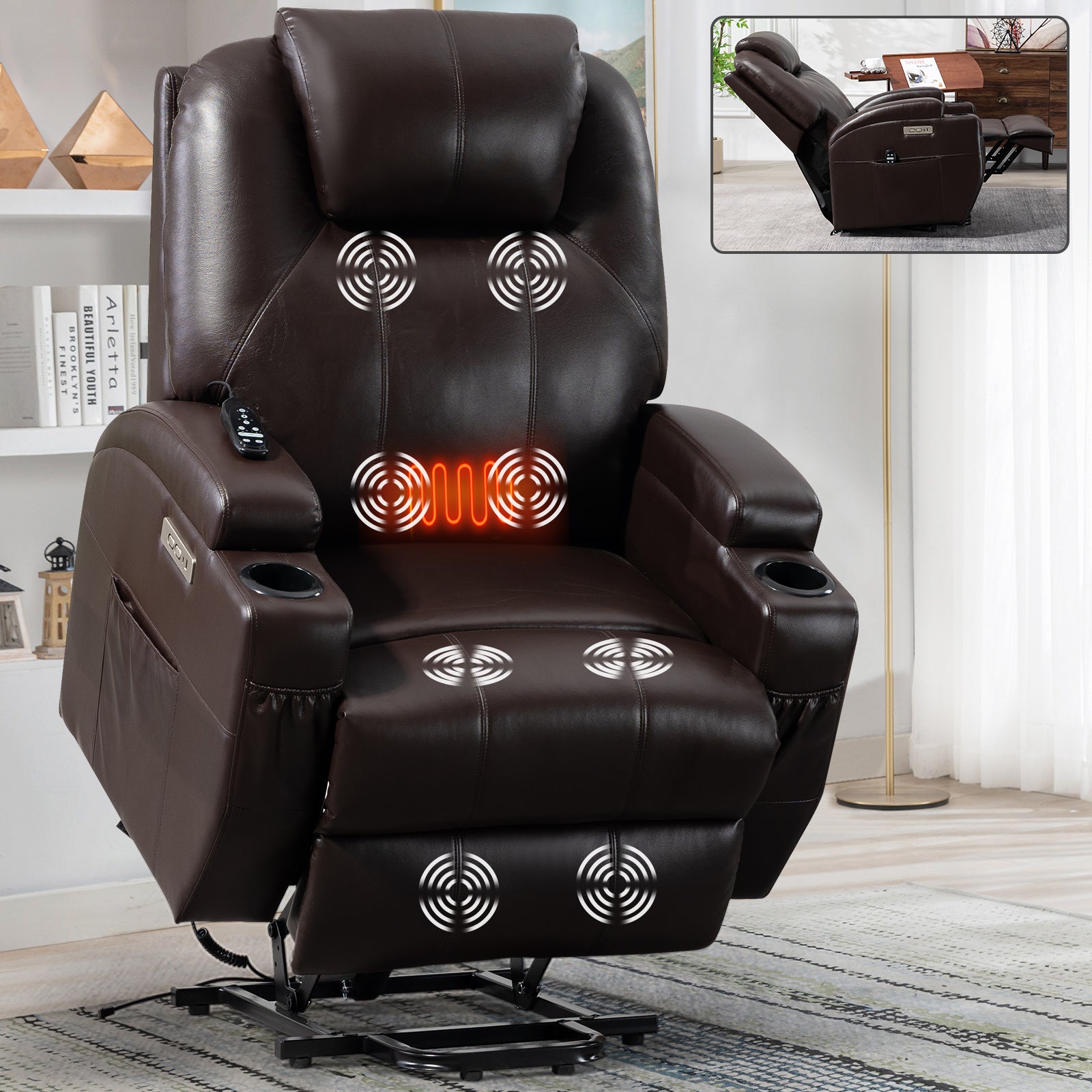 Up to 350lbs Okin Motor Power Lift Recliner Chair for Elderly Brown