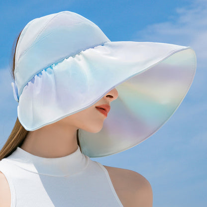 High-Power Sunscreen Rainbow-Colored Large-Brimmed Sunshade Hat Female Summer Outdoor Face Protection Anti-Ultraviolet Top Hat