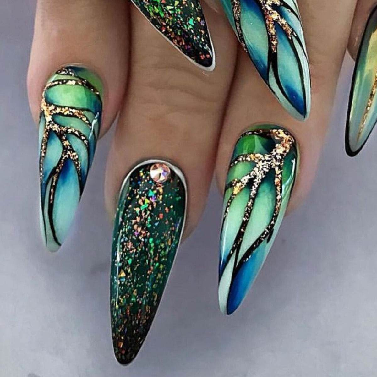 Nail Art Almond Nails Finished Wearable Nails Mid-Length Nail Art Patch Ins Style Hot Girl - MarvelouStoree