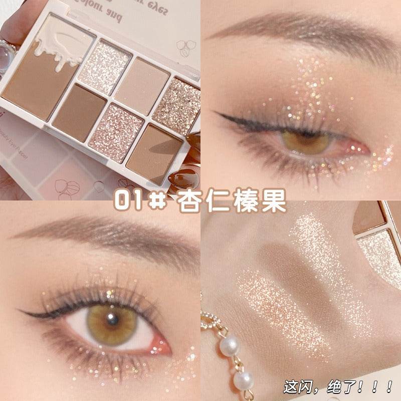 7 Color Eyeshadow Palette Red Wine Glitter Pearly Lasting Acrylic Eyeshadow Palette Korean Eyes Makeup Palette Beauty Makeup - MarvelouStoree