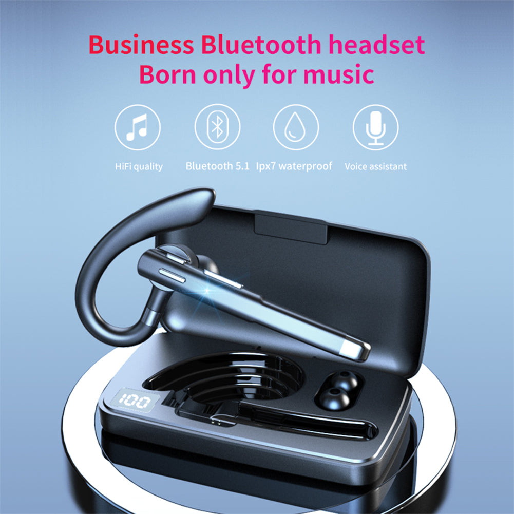 Bluetooth Earpiece Bluetooth V5.1 Headset with Charging Case Hands-Free Single Ear Headset Noise Canceling Mic for Xiaomi iPhone