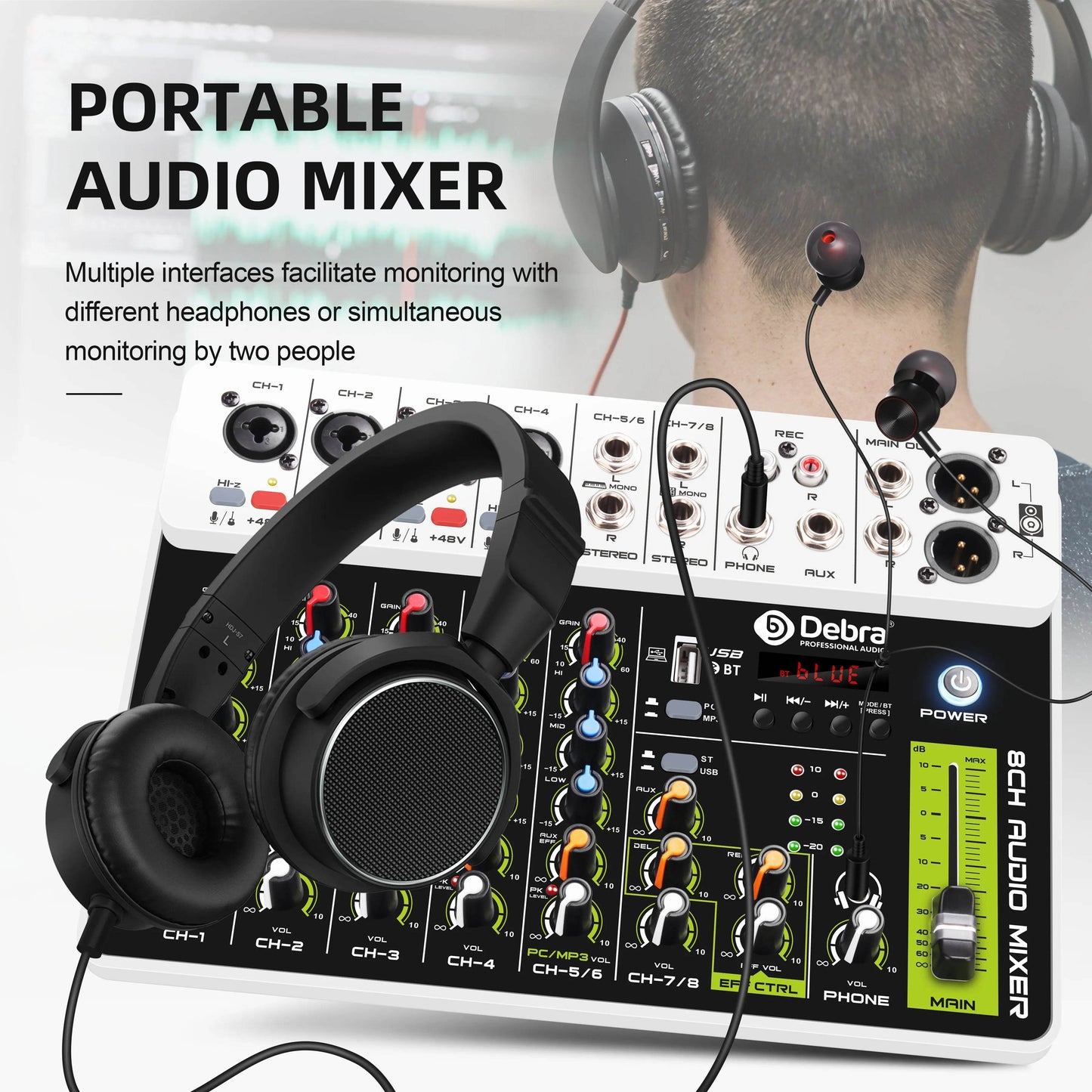 FROKET V8 Audio Mixer DJ Controller Mixer, 5.0 Bluetooth 48V Phantom Power, Low Bottom Noise For Mixing Console PC Recording - MarvelouStoree